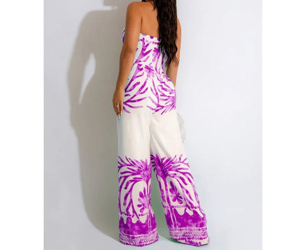 Women Printed Strapless Tie Up Jumpsuit