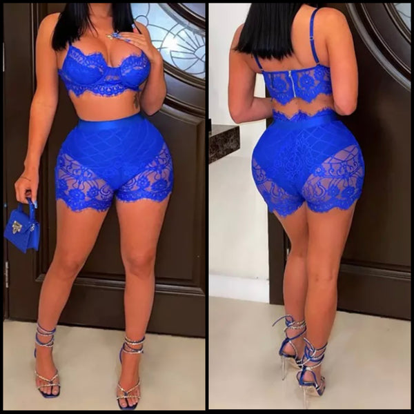 Women Lace Sexy Sleeveless Crop Two Piece Short Set