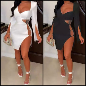 Women Sexy Solid Color Cut Out Dress