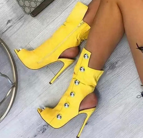 Women Open Toe Suede High Heel Ankle Boots