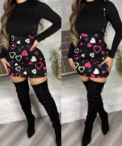 Women Fashion Full Sleeve Heart Print Two Piece Dress