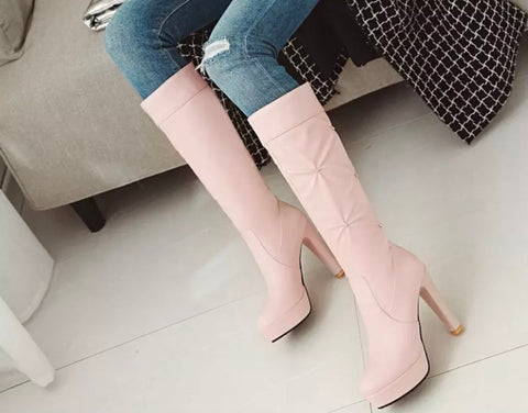 Women Platform High Heel Rhinestone Boots