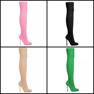 Women Fashion Ribbed Sock Knee-High Boots