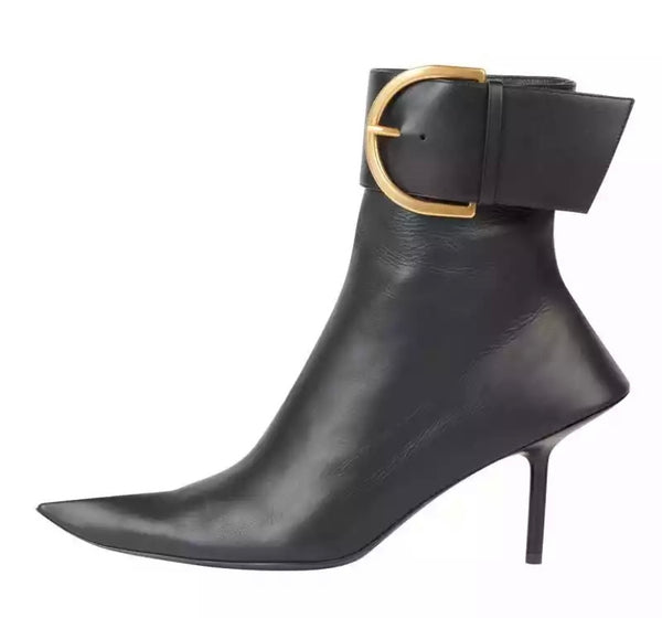 Women Pointed Toe Fashion Buckled Strap Ankle Boots