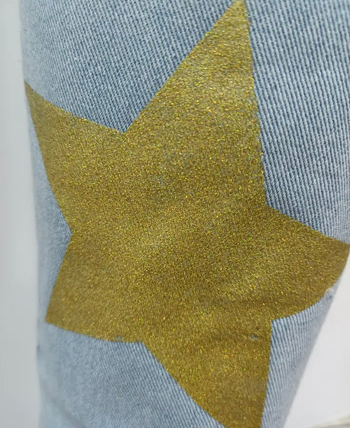 Women Colorful Star Print Fashion Denim Pants