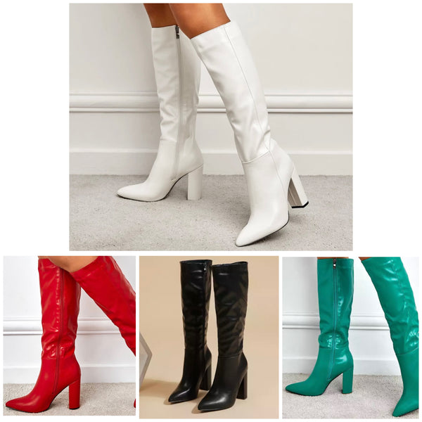 Women Faux Leather Fashion Pointed Toe Knee High Boots