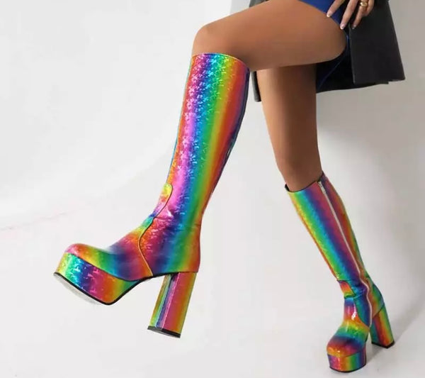 Women Printed Platform Knee-High Fashion Boots
