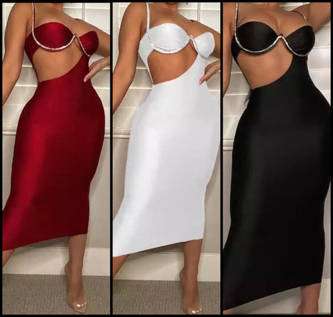 Women Sexy Bling Spaghetti Strap Cut Out Dress