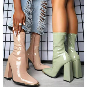 Women Ankle Patent Leather Fashion Boots