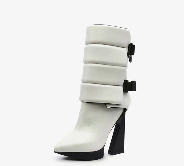 Women Fashion Buckled Pointed Toe Ankle Boots