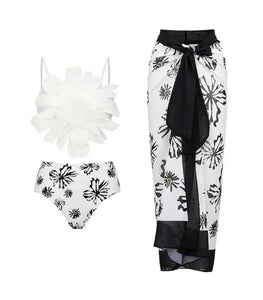 Women Sexy B&W Printed Bikini/Swimsuit Cover Up Set