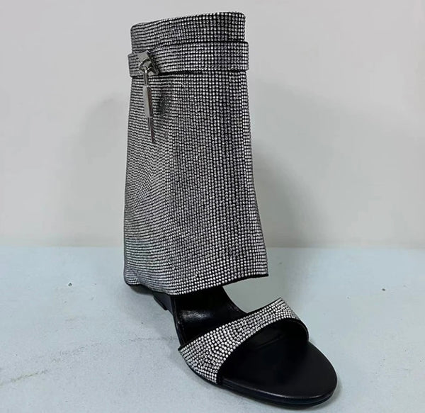 Women Bling Lock Open Toe Wedge Ankle Boots