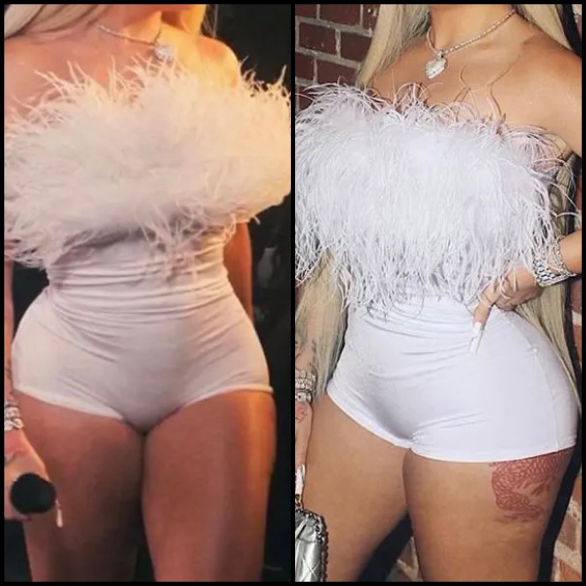 Women White Sexy Feather Strapless Romper