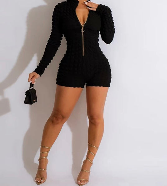 Women Full Sleeve Solid Color Front Zipper Romper