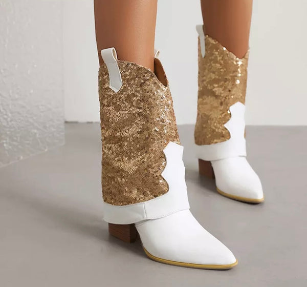 Women Sequins Fashion Western Boots