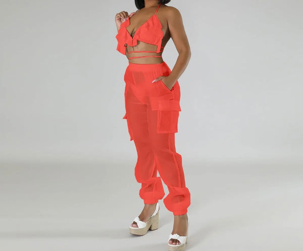 Women Sexy Fashion Bikini Mesh Cargo Cover Up Set