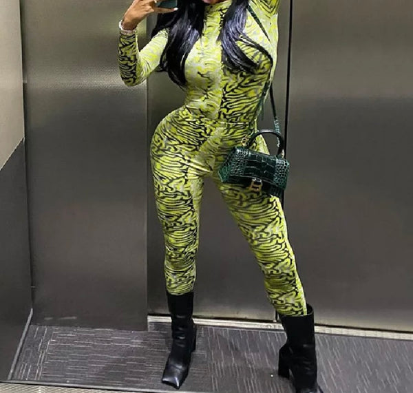 Women Fashion Full Sleeve Green Printed Two Piece Pant Set