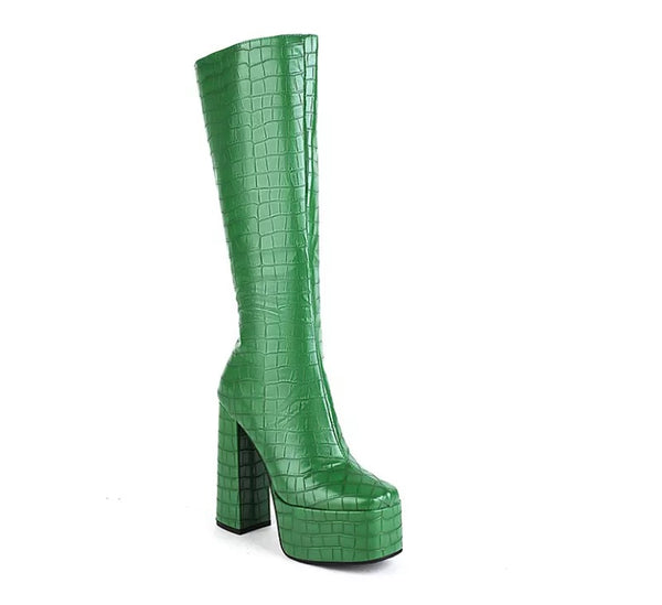 Women Platform Thick Heel Fashion Knee High Boots