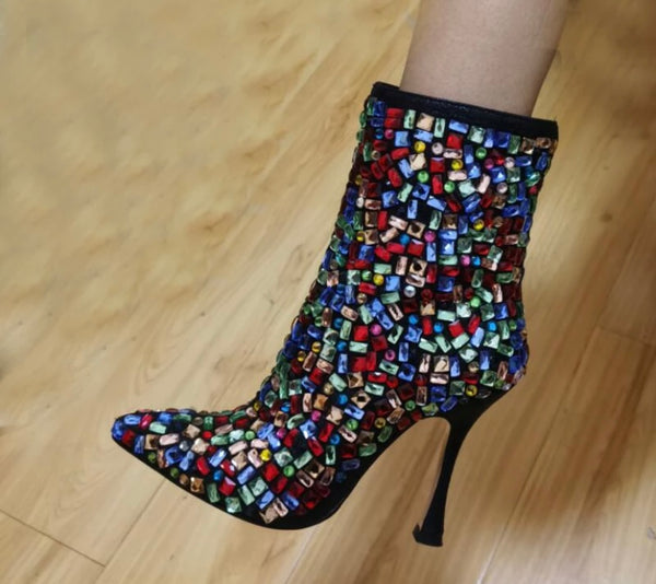 Women Colorful Crystal High Heel Fashion Ankle Boots