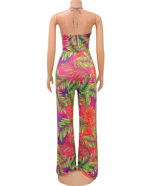 Women Sexy Multicolored Print Sleeveless Cut Out Jumpsuit