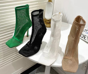 Women Mesh Fashion High Heel Ankle Boots