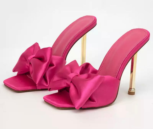 Women Bow Fashion High Heel Slide On Sandals