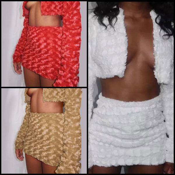 Women Full Sleeve Fashion Crop Two Piece Skirt Set