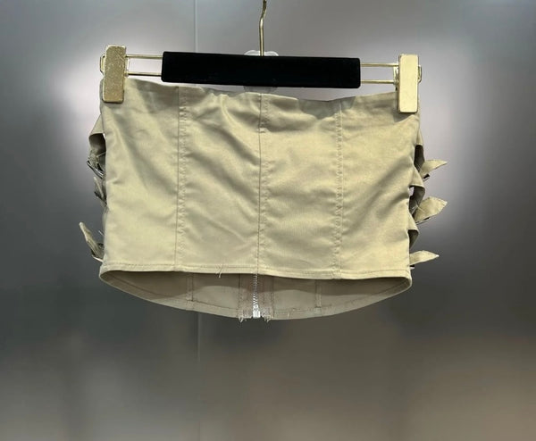 Women Sexy Buckled Strapless Crop Two Piece Pant Set