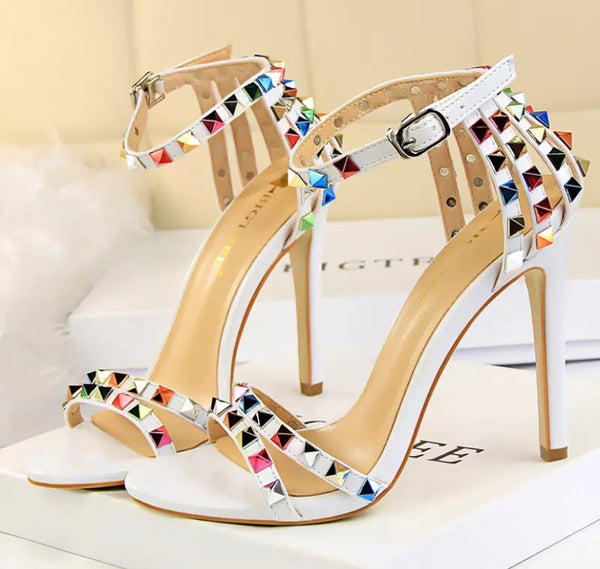 Women Colorful Rivet High Heel Sandals