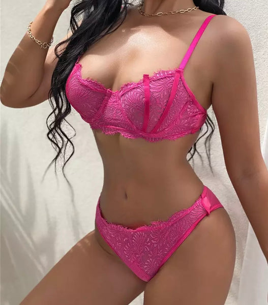 Women Pink Sexy Mesh Lingerie