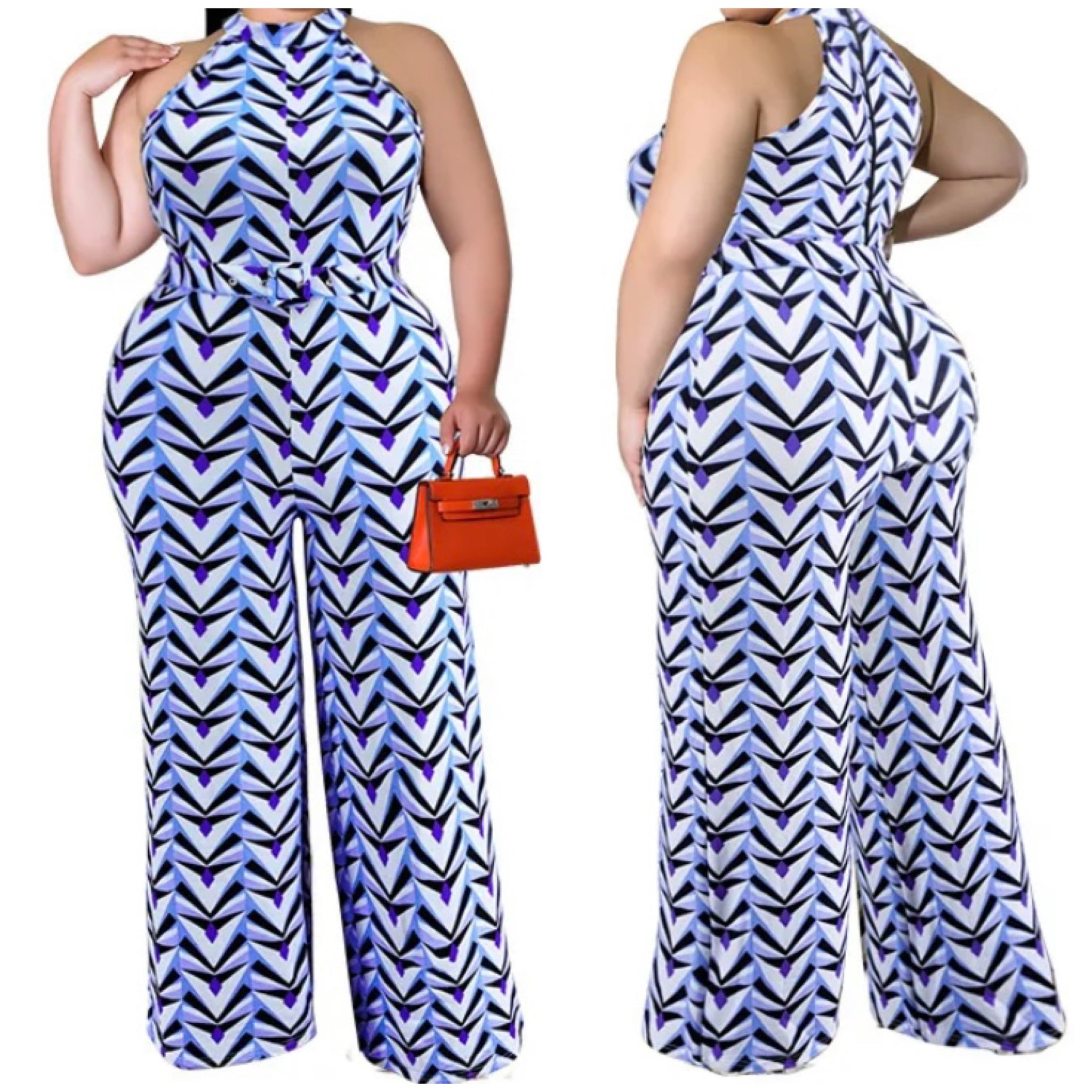 Women Sleeveless Printed Fashion Wide Leg Jumpsuit