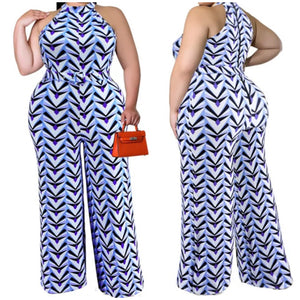 Women Sleeveless Printed Fashion Wide Leg Jumpsuit