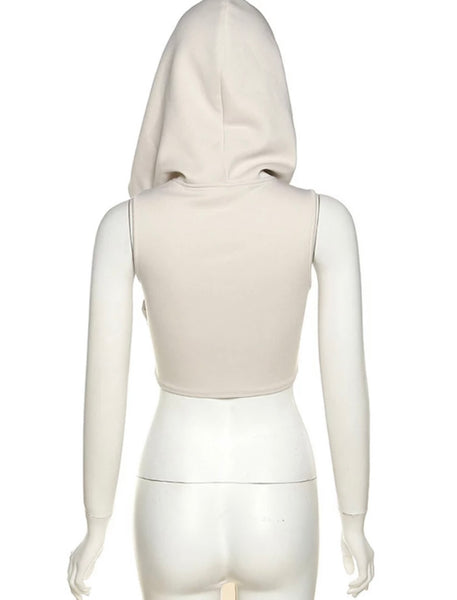 Women Fashion Sleeveless Hooded Crop Top