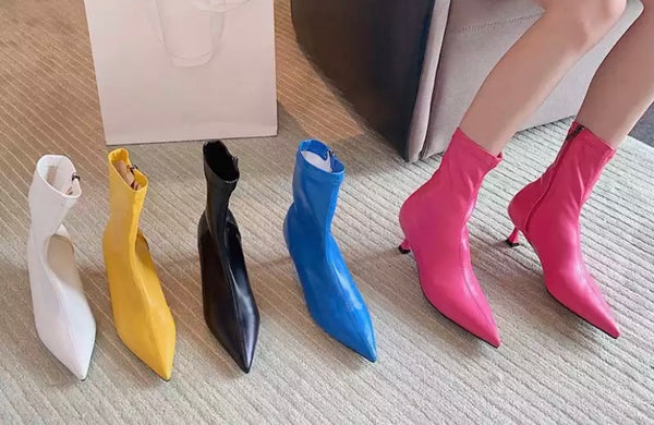 Women Color Fashion Small Heel Ankle Boots