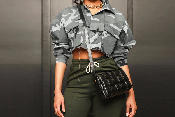 Women Fashion Full Sleeve Camouflage Crop Top