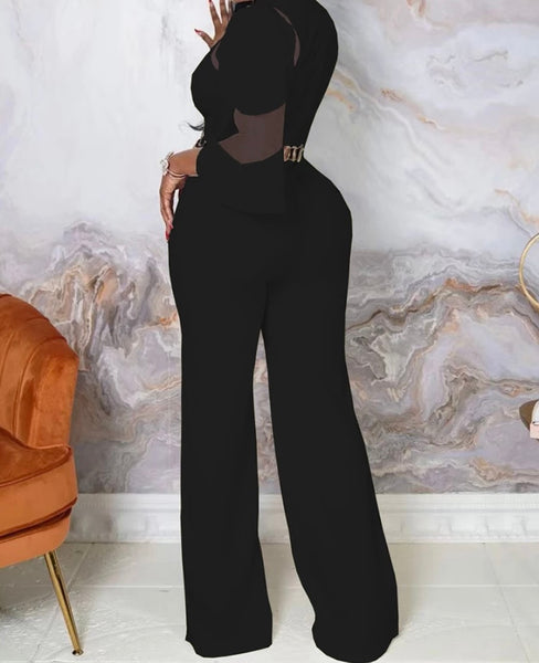 Women Sexy Solid Color Mesh Patchwork Jumpsuit