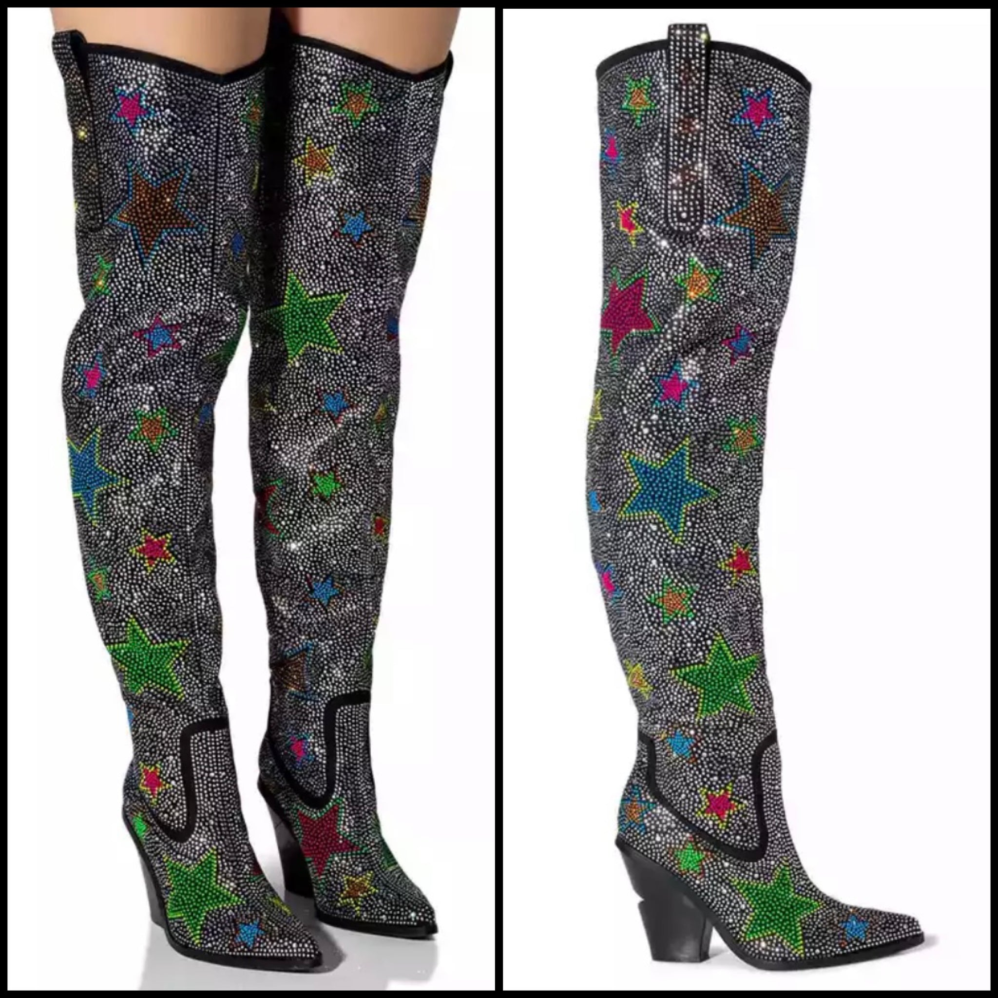 Women Fashion Bling Star Over The Knee Western Boots