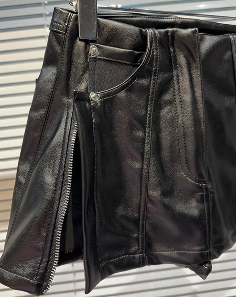 Women Faux Leather Fashion Black Wrap Shorts