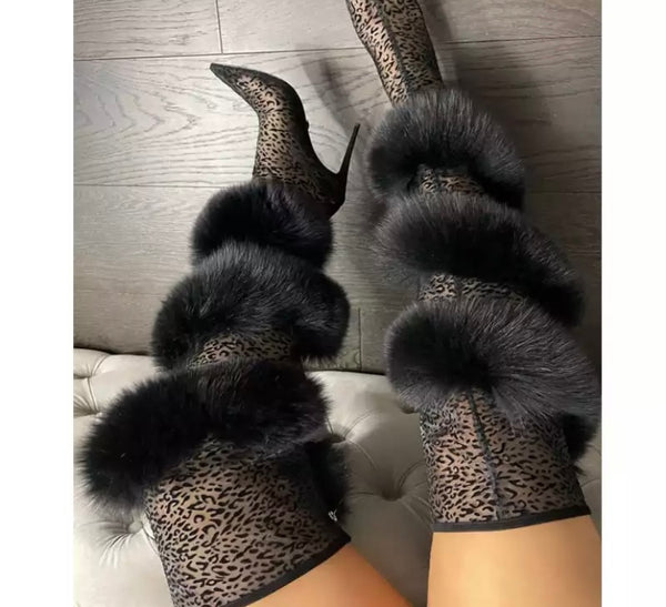 Women Sexy Faux Fur Over The Knee High Heel Boots