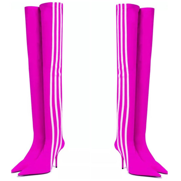 Women Fashion Over The Knee Striped Boots
