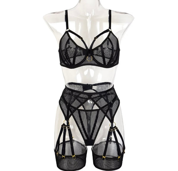 Women Mesh Sexy Thong Lingerie Set