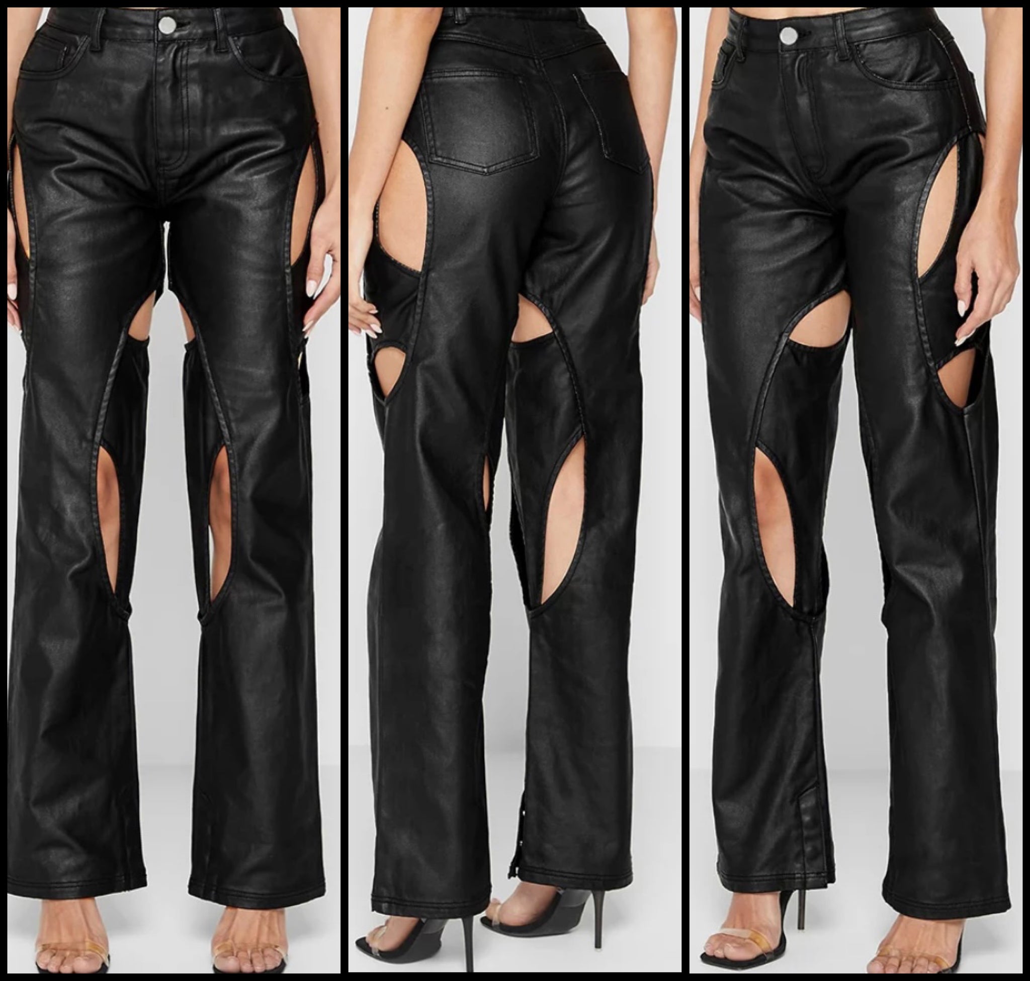 Women Sexy Fashion Faux Leather Cut Out Pants