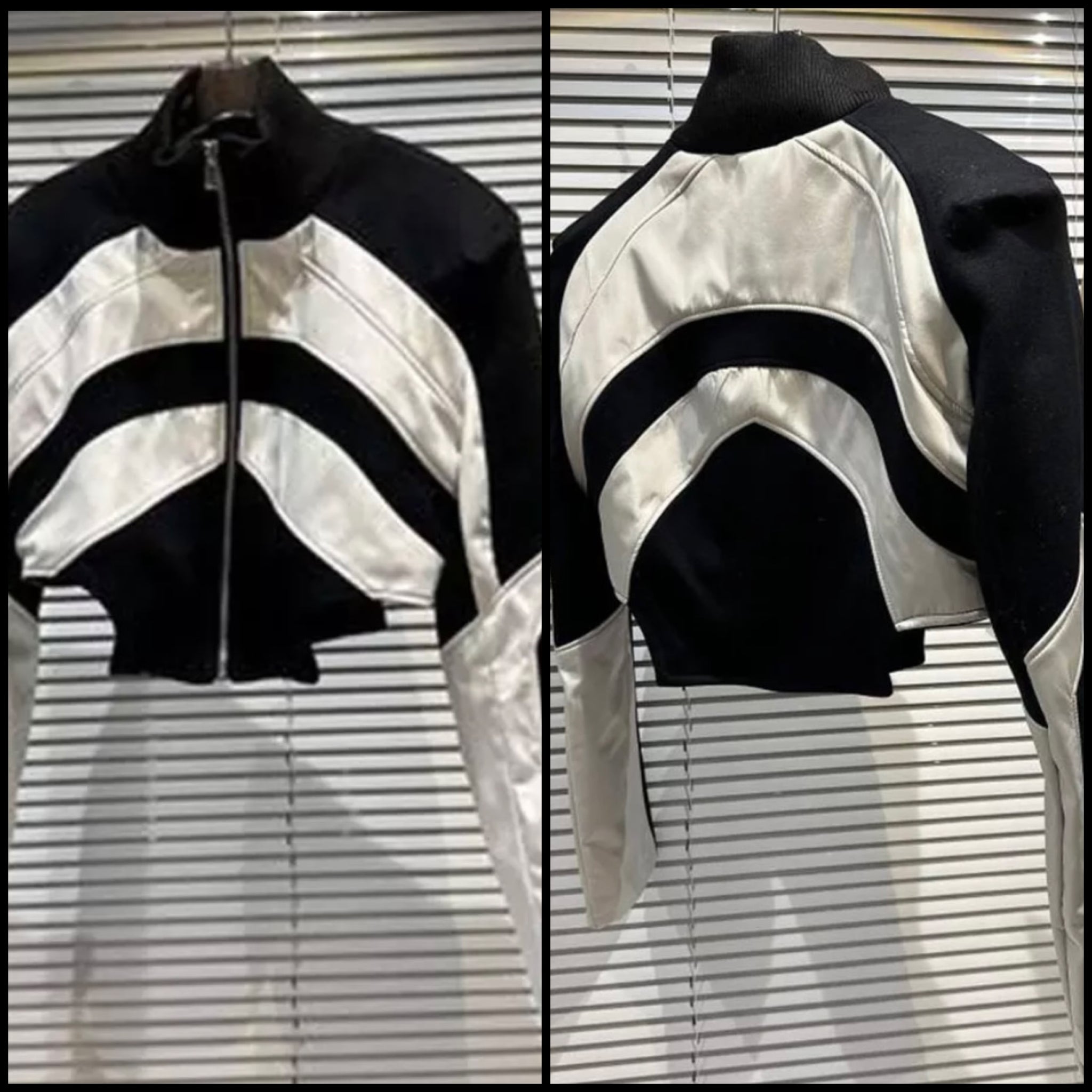 Women Fashion B&W PU Patchwork Crop Jacket