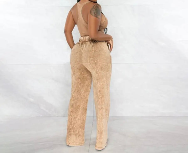 Women Sleeveless Crop Fashion Two Piece Drawstring Pant Set