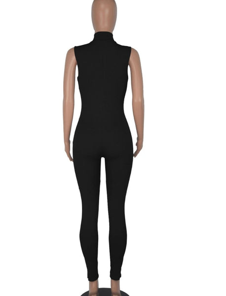 Women Sleeveless Fashion Front Zipper Jumpsuit