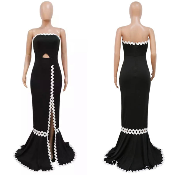 Women Sexy Black/White Strapless Maxi Dress