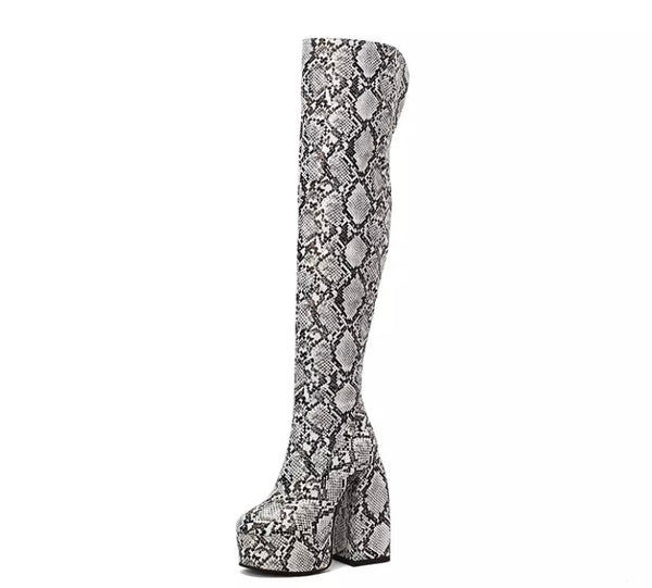 Women Fashion Animal Print Platform Over The Knee Boots