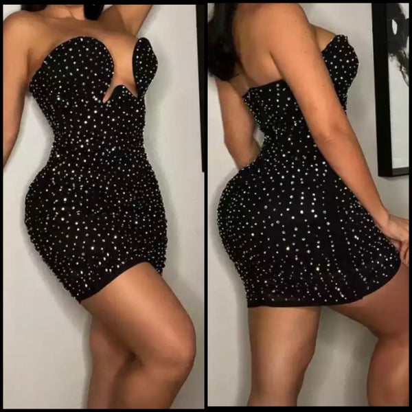 Women Bling Ruched Sexy Strapless Dress