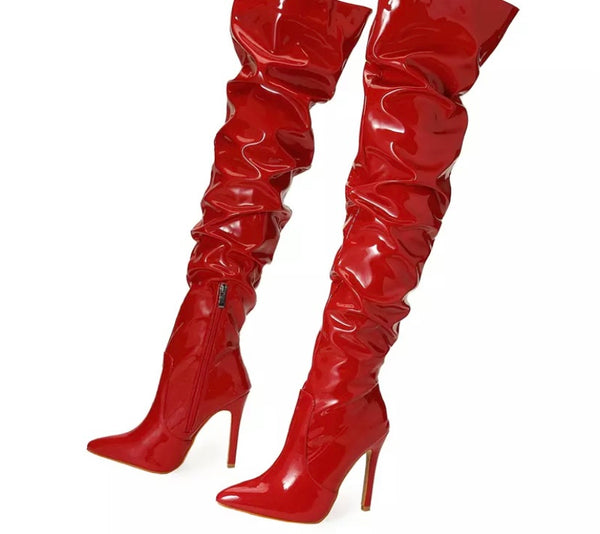 Women Ruched PU Over The Knee Boots