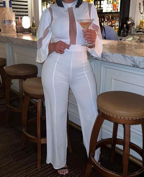 Women Sexy Solid Color Mesh Patchwork Jumpsuit